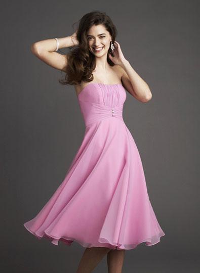 Pink Tea Length Dresses Bridesmaid 3