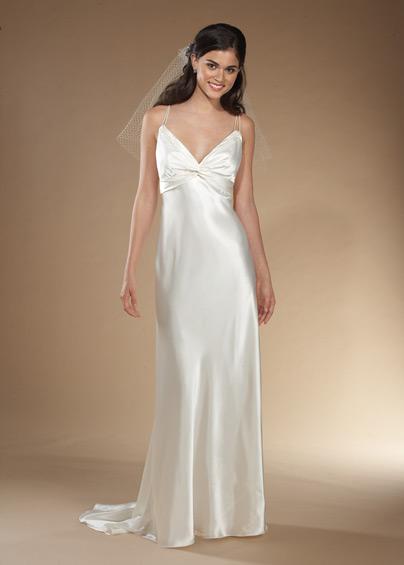 Spaghetti Straps V Neck Sweep Train Columnsheath Satin Wedding Dress Prlog 3529