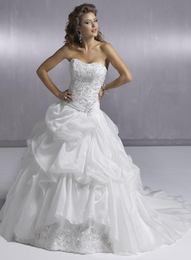 Strapless Embellished lace Ruffles Satin Organza Ball Gown Wedding ...