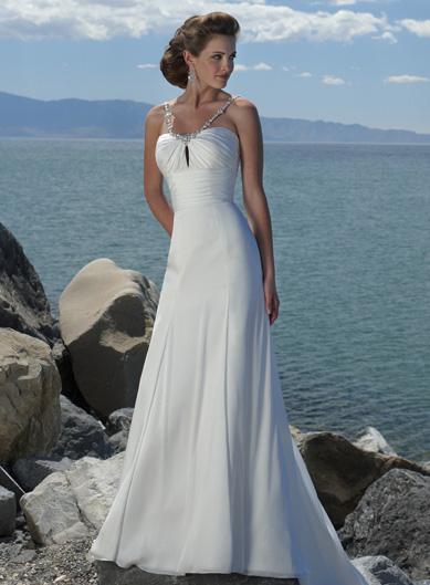 Simple V-shaped Beaded Chiffon Beach Destination Wedding Dress ...