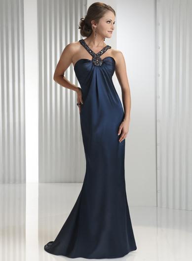 Midnight Blue Halter jeweled Sheath Prom Gown Evening Dress ...