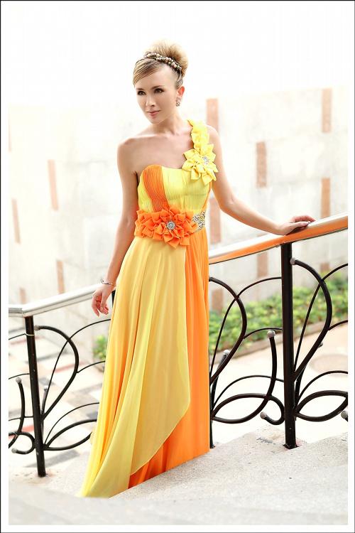 yellow orange gown