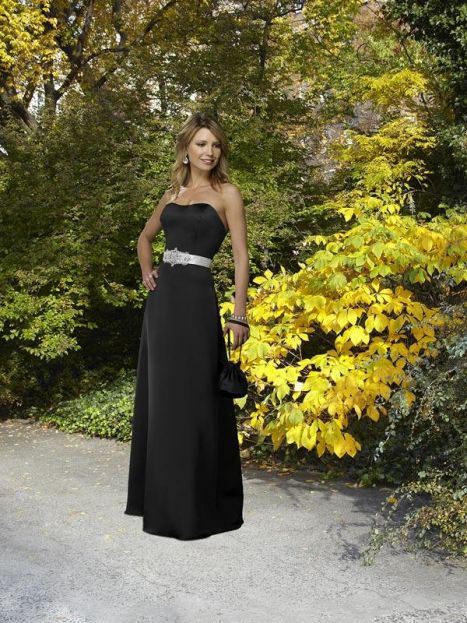 Strapless Full Length Ribbon Satin A Line Black Bridesmaid Dresses Prlog 1597