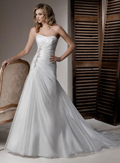 Classic Strapless Organza A-line Corset Wedding Dresses -- zoombridal