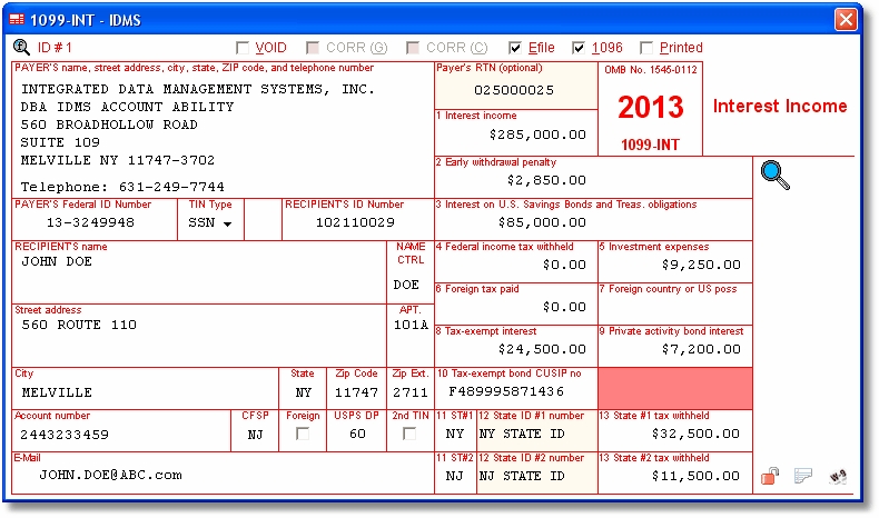 publication 1099 form (www.IDMSInc.com/1099INT.php) Interface INT 1099 User