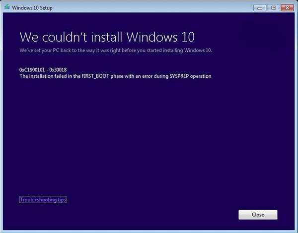 windows update 1607 failed