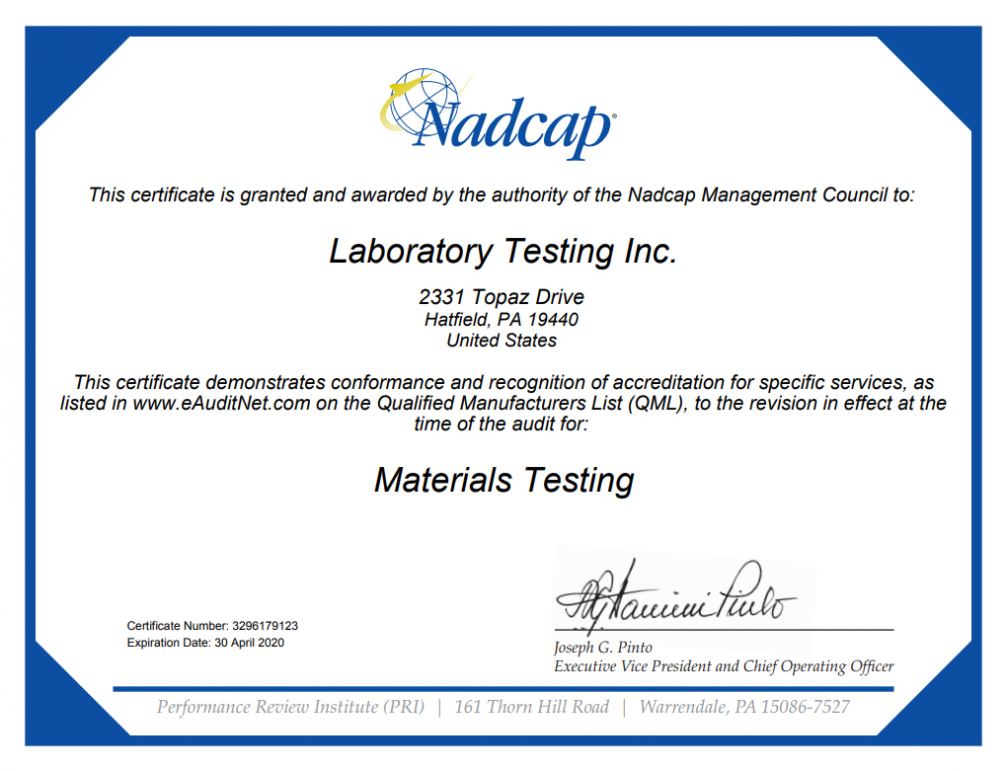 Laboratory Testing Inc. Receives Nadcap Accreditation for Z2 Low Stress ...