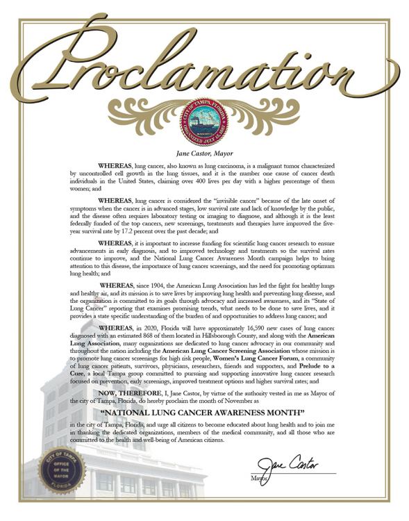 Prelude to a Cure Receives Proclamation from Tampa Mayor, Jane Castor